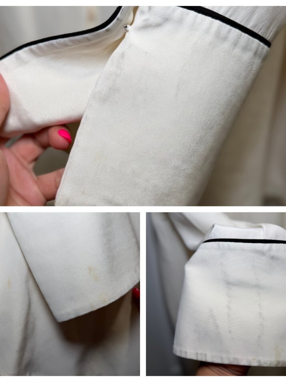 St. John Ivory Button Down Blouse Black Piping Size L - Picture 4 of 4